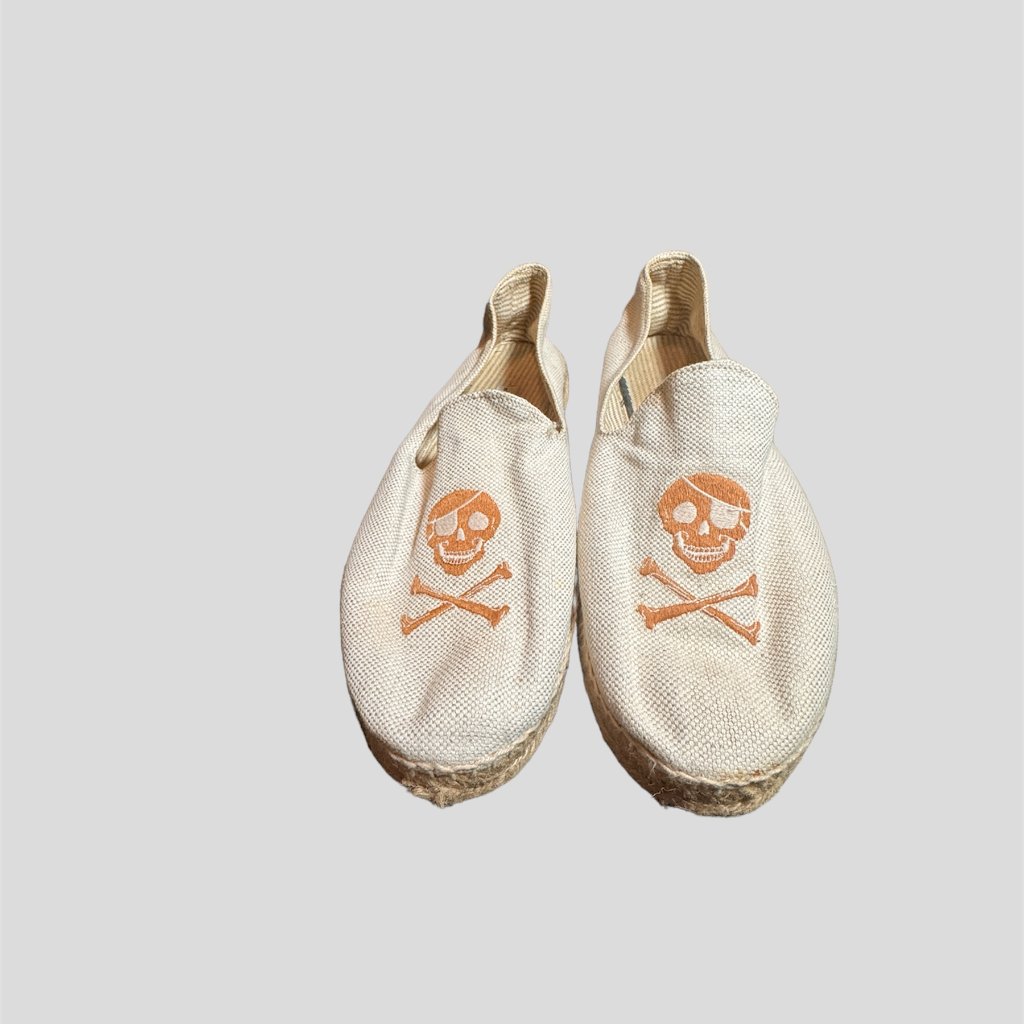 Stubbs & Wootton Of Palm Beach 10 Mens Linen Espadrille With Skull & Cross Bones